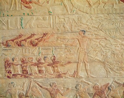 Reliëf van mannen die oefenen, uit de Mastaba van Ptah-Hotep en Akhti-Hotep door Egyptian 5th Dynasty